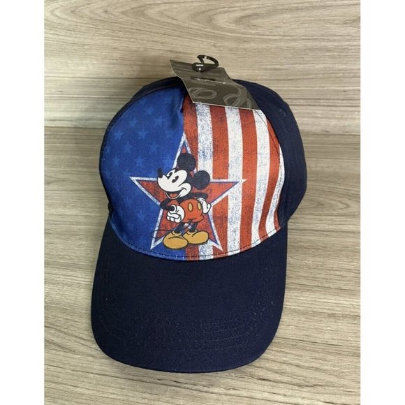 Disney Mickey Mouse American Flag Stars And Stripes Hat Cap Snapback OSFM NWT - Picture 1 of 8